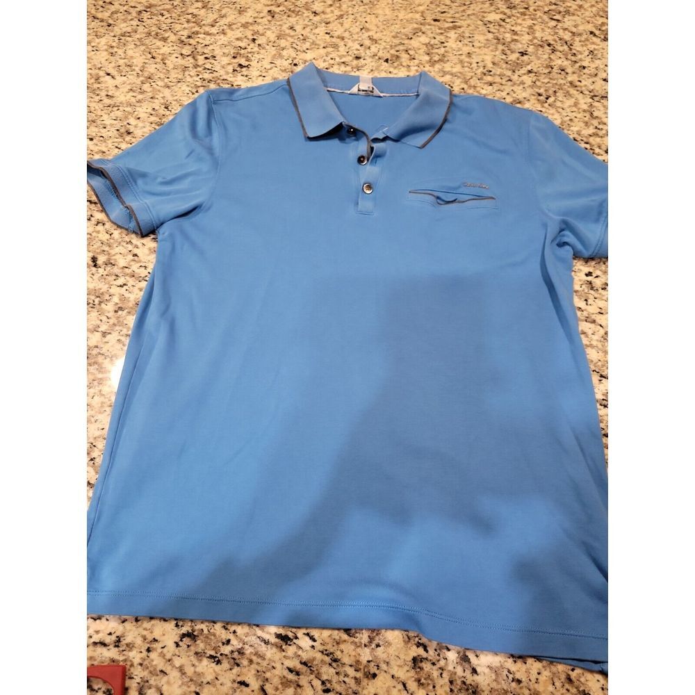 Calvin‎ Klein Men's Slim Fit Stretch Polo Shirt Blue and Black Size MED